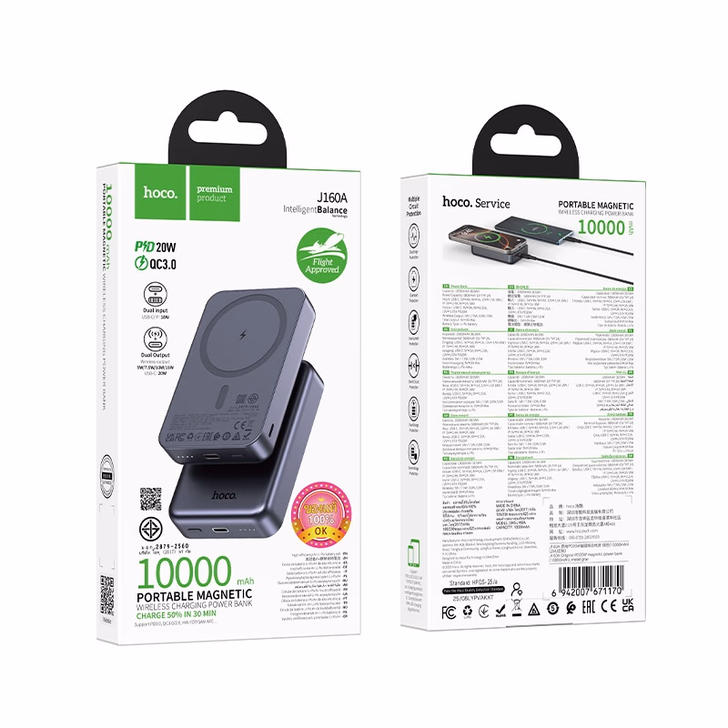 HOCO Power Bank - Mag-Power Bank - 10k mAh - J160A - Black