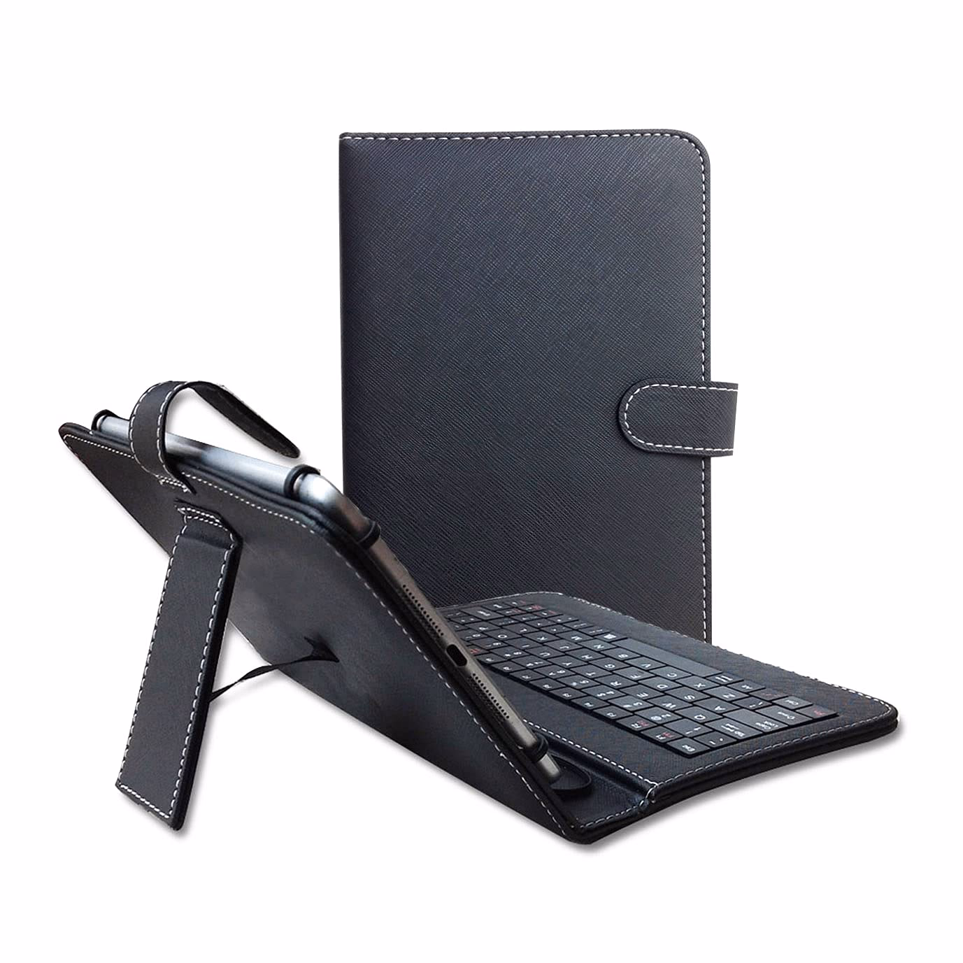 7 Inch - Leather Universal Tablet Case w/ Keyboard - Black