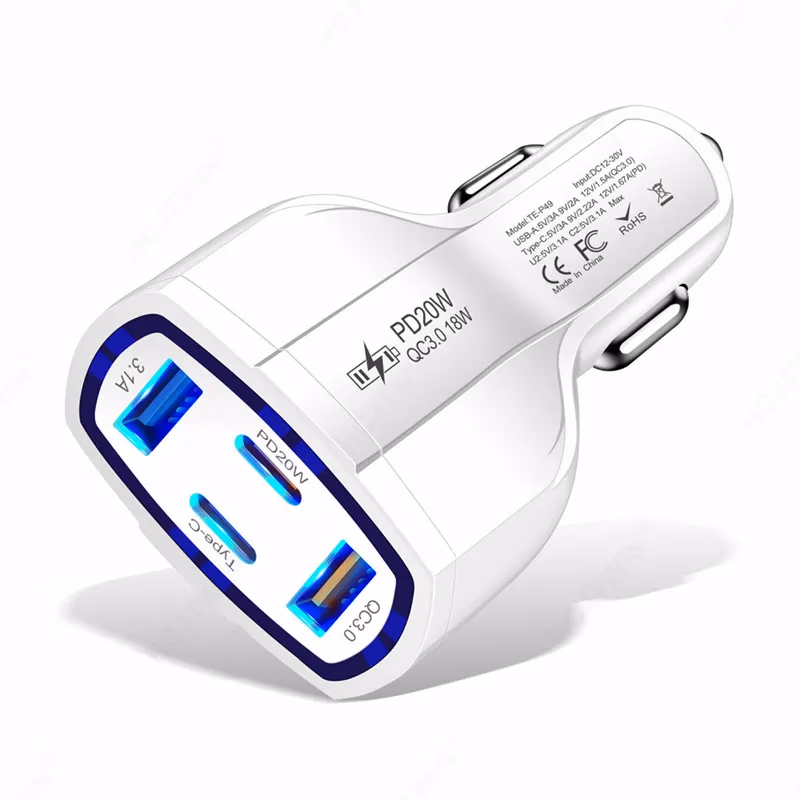 Car Charger - 53W Fast (2x USB-C+2x USB-A) - White