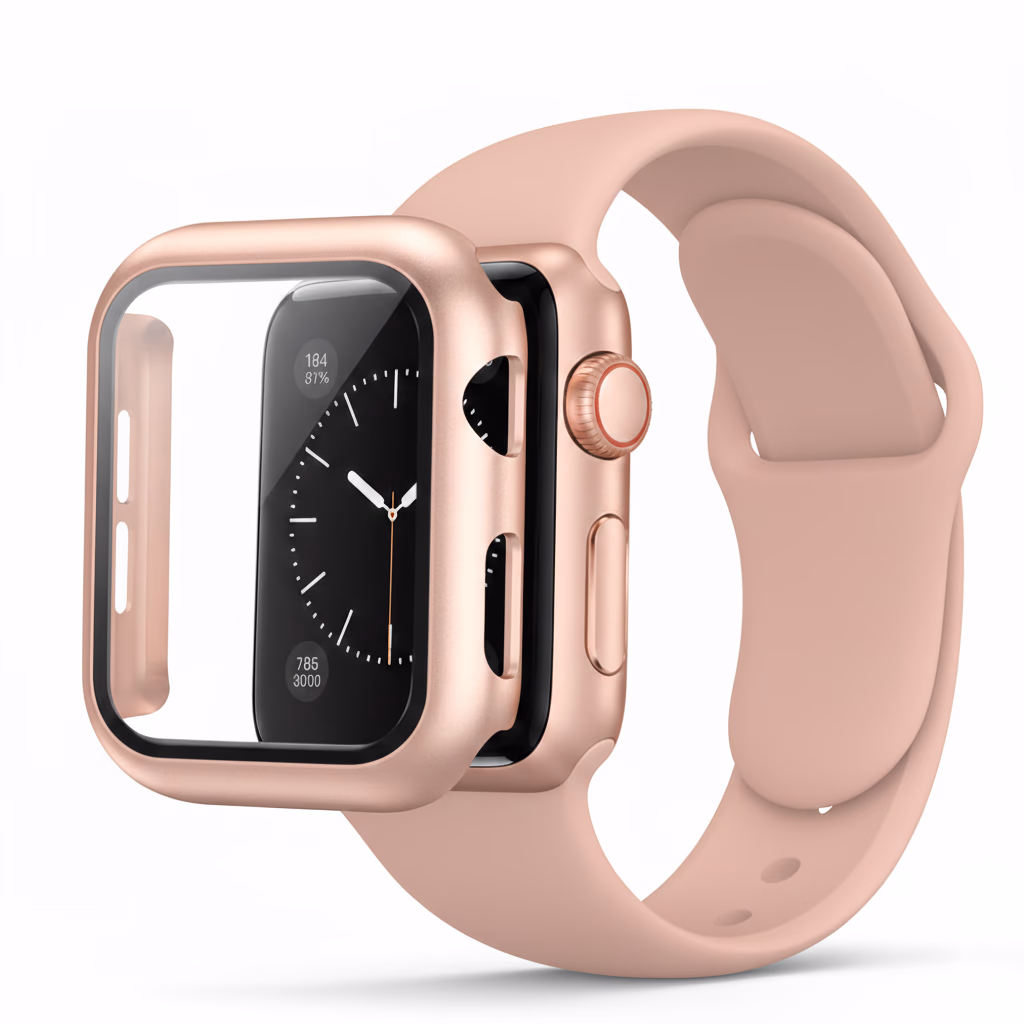 Apple Watch 41MM - Silicone Strap + Case Combo -  Rose Gold