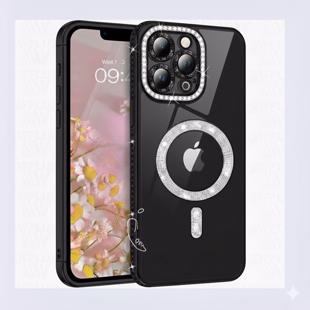 iPhone 15 Pro - Sparkle Magsafe + Lens Protection - Black
