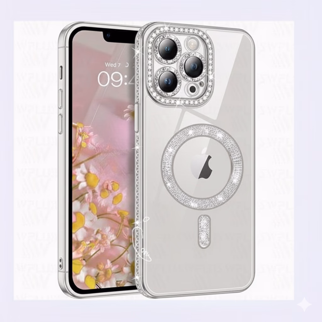 iPhone 15 Pro - Sparkle Magsafe + Lens Protection - Silver