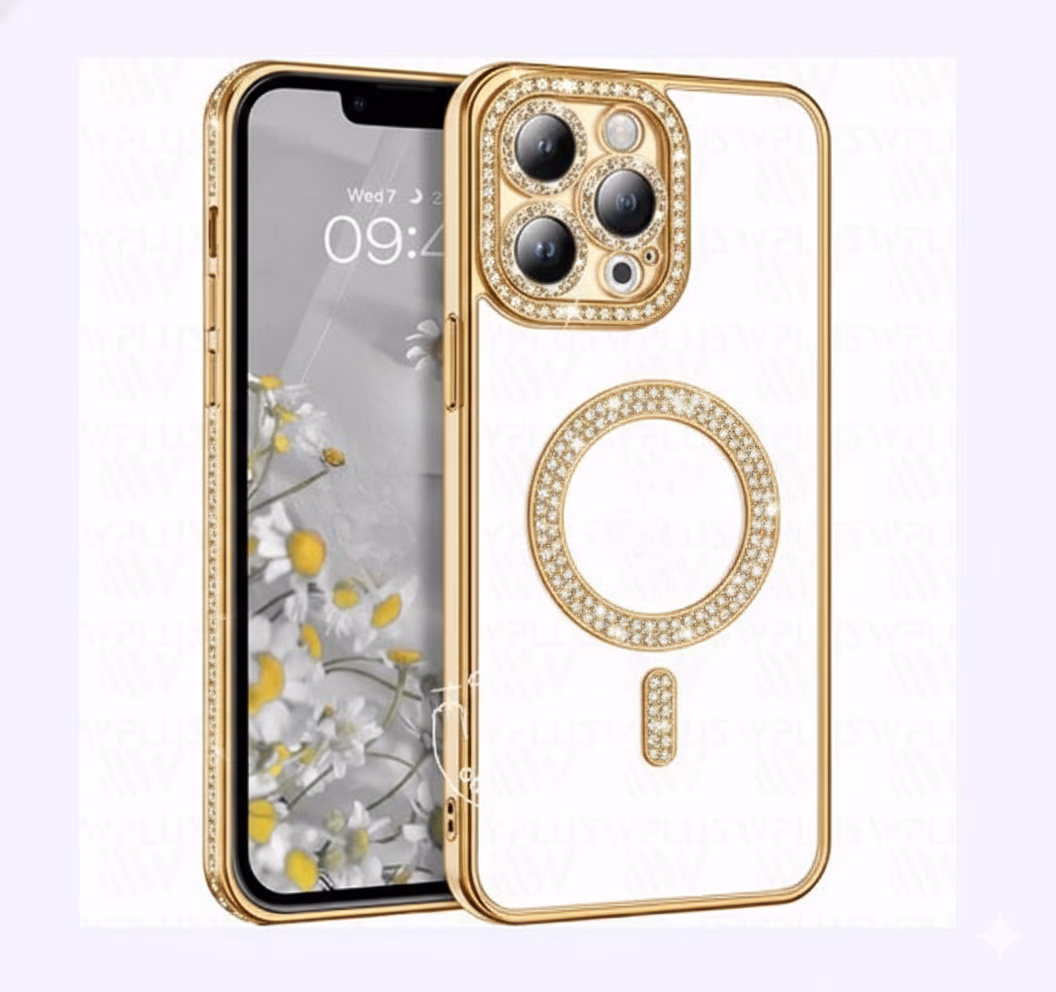 iPhone 15 - Bling Magsafe + Lens Protection - Gold