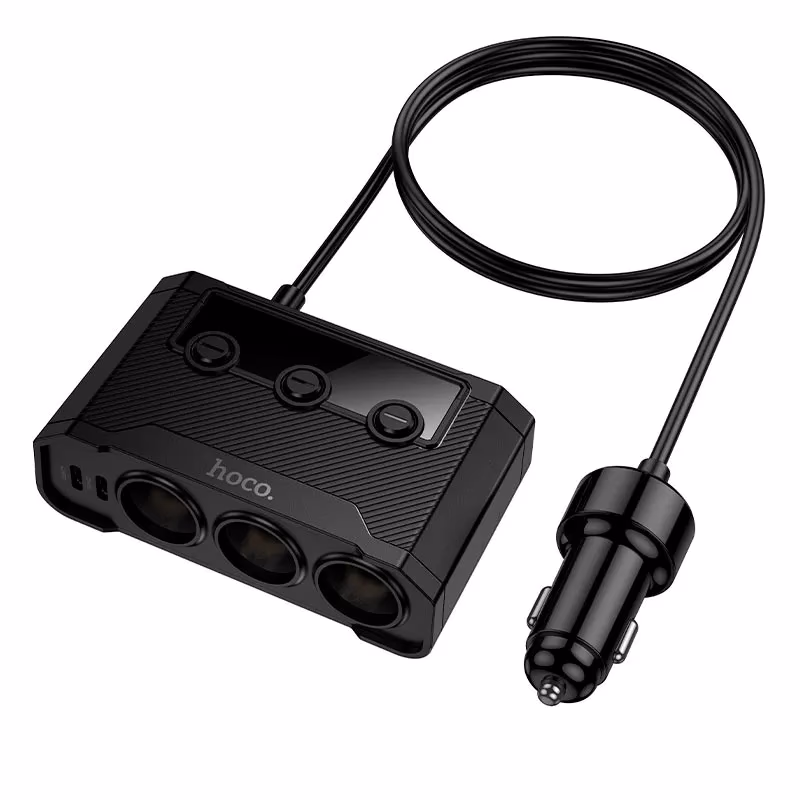 HOCO Z64 - 12V Car Port Hub (2 Type-C + 2 Type-A + 3 Cig. Port) - Black