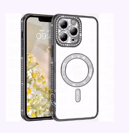 iPhone 15 - Bling Magsafe + Lens Protection - Black