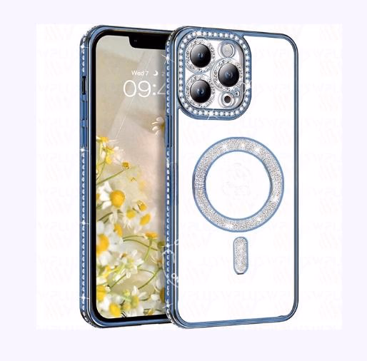 iPhone 15 - Bling Magsafe + Lens Protection - Blue