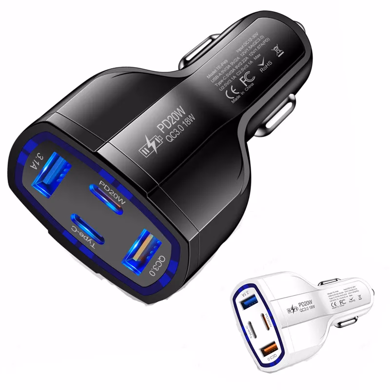Car Charger - 53W Fast (2x USB-C+2x USB-A) - Black