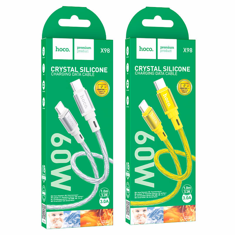 HOCO - X98 - C to C - 60W Rapid Charging Cable - Silver