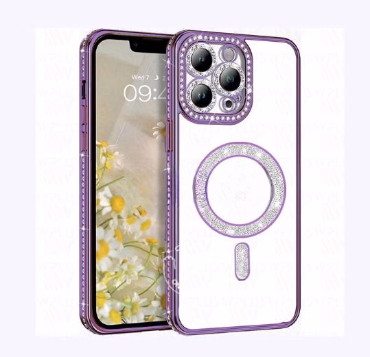 iPhone 15 - Bling Magsafe + Lens Protection - Purple