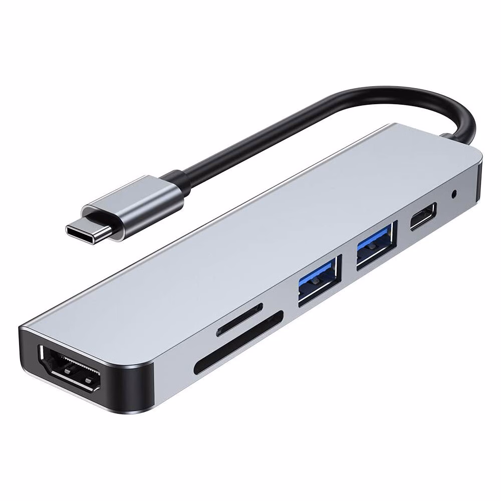 BLUETECH - 6 in 1 Multi-Function Hub (Type-C to HDMI, C, USB-A, SD-Card) for Laptop/Phone