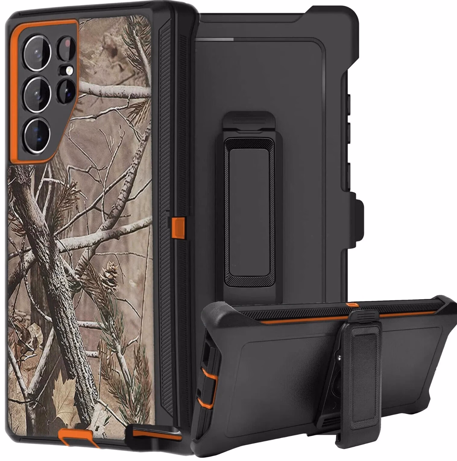 Samsung S24 - Defense Pro w/Clip - Black and Orange Camo